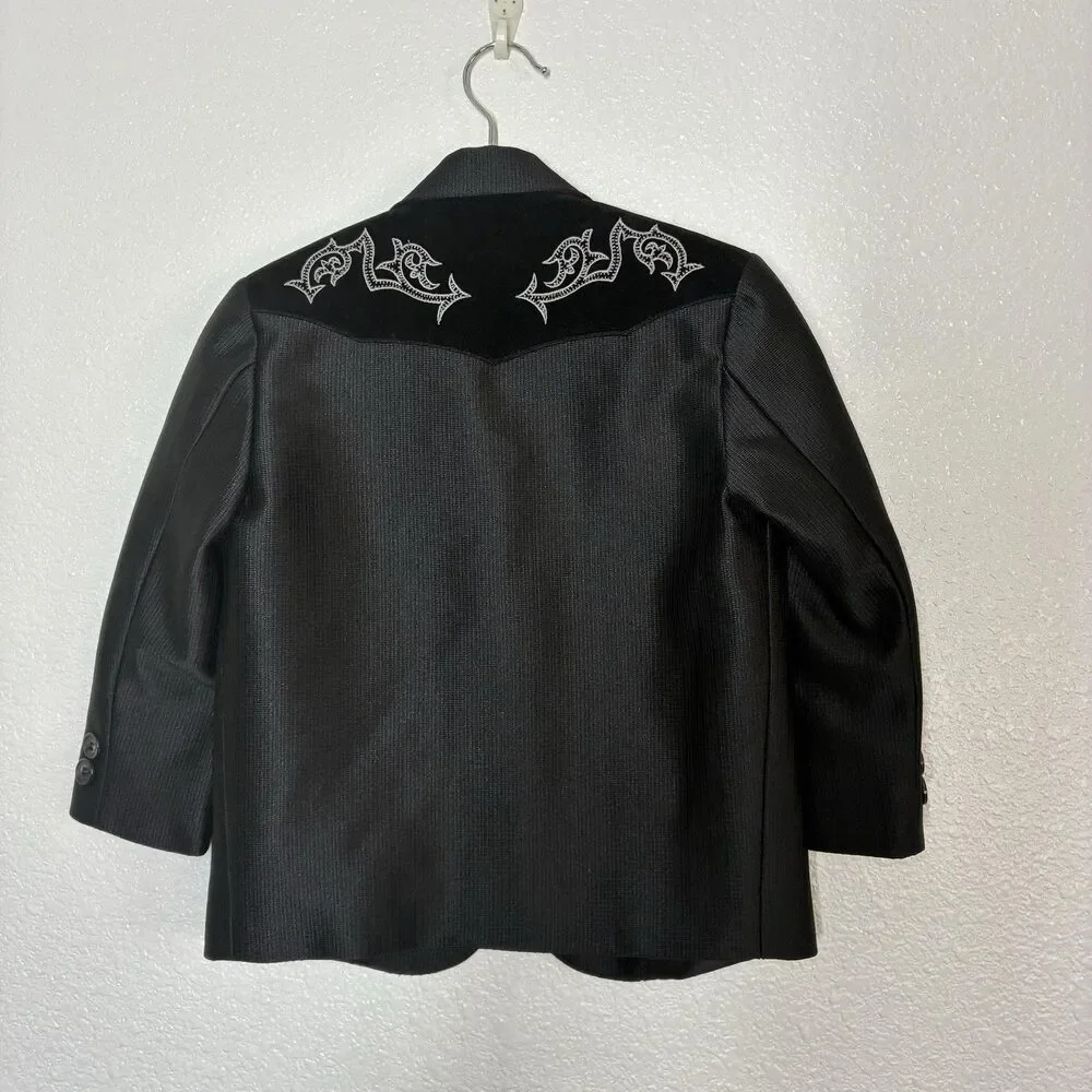 Buffalo Country Suit Jacket Boys 4 Black Western Cowboy Embroidered Velvet Yoke